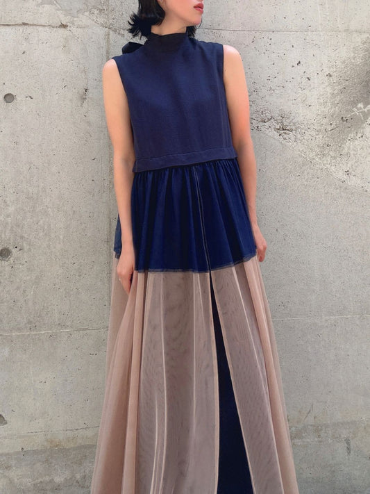 sleeveless bycolor tulle onepiece