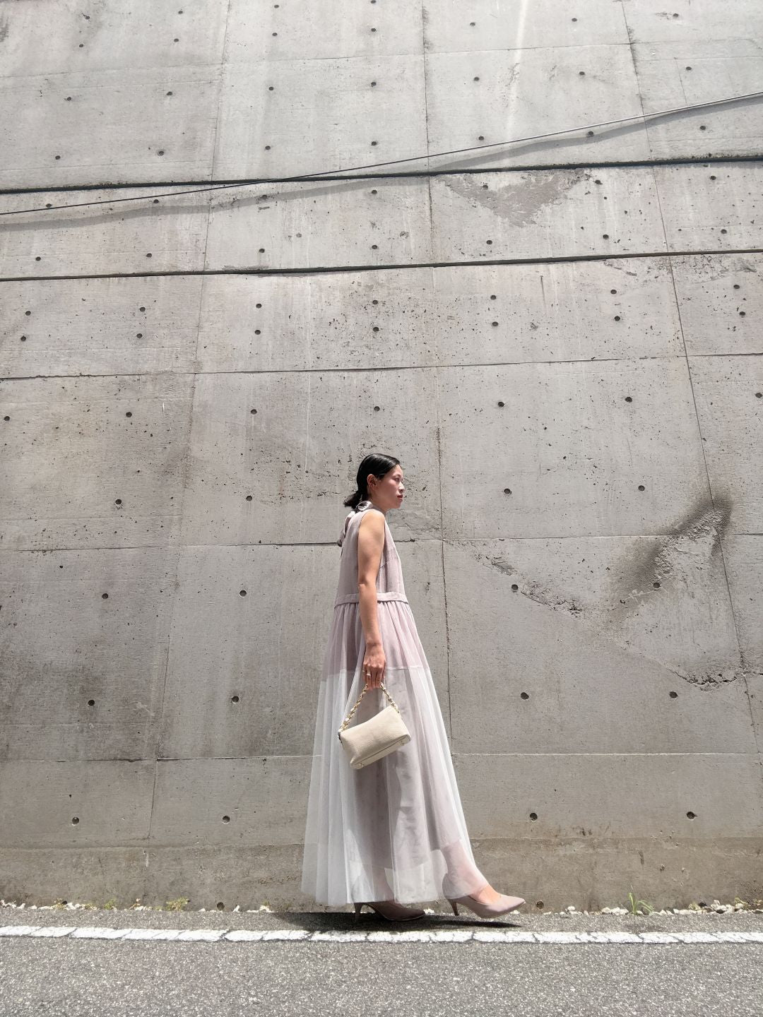 sleeveless bycolor tulle onepiece