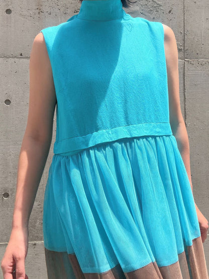 sleeveless bycolor tulle onepiece