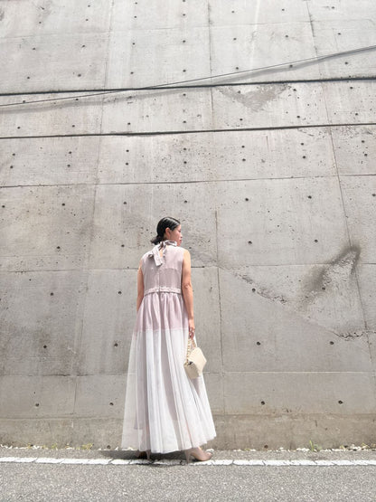 sleeveless bycolor tulle onepiece