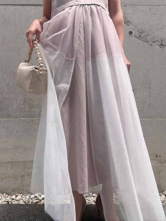 sleeveless bycolor tulle onepiece