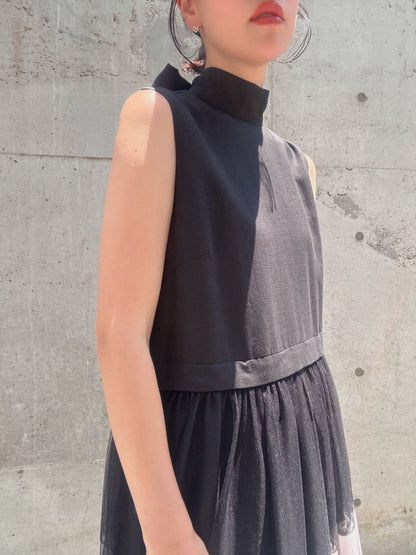 sleeveless bycolor tulle onepiece
