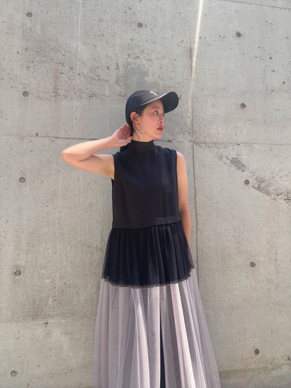 sleeveless bycolor tulle onepiece