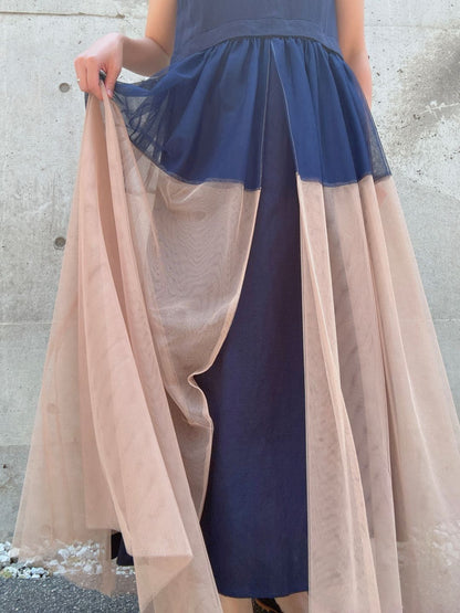 sleeveless bycolor tulle onepiece