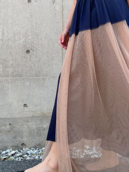 sleeveless bycolor tulle onepiece