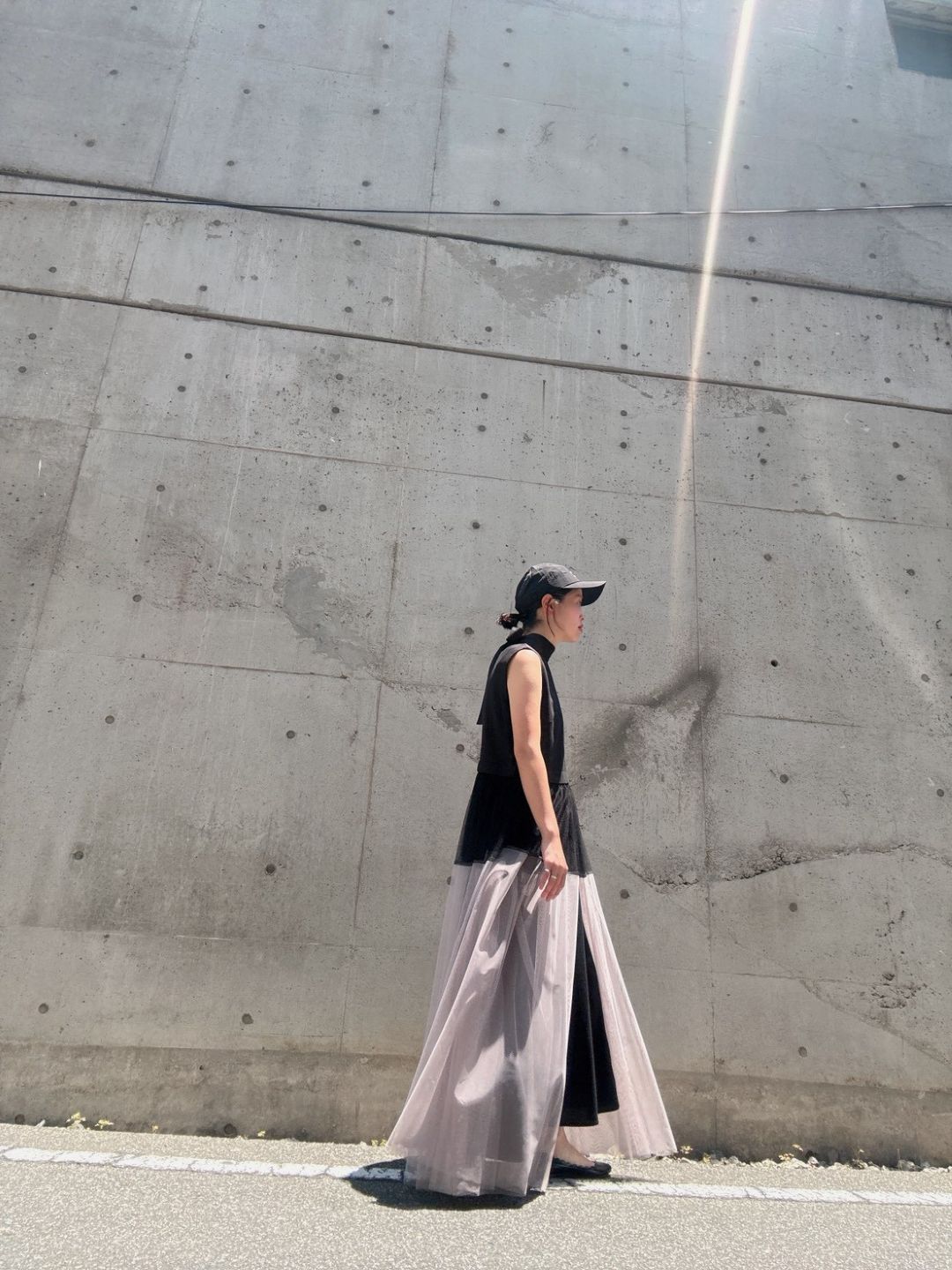 sleeveless bycolor tulle onepiece