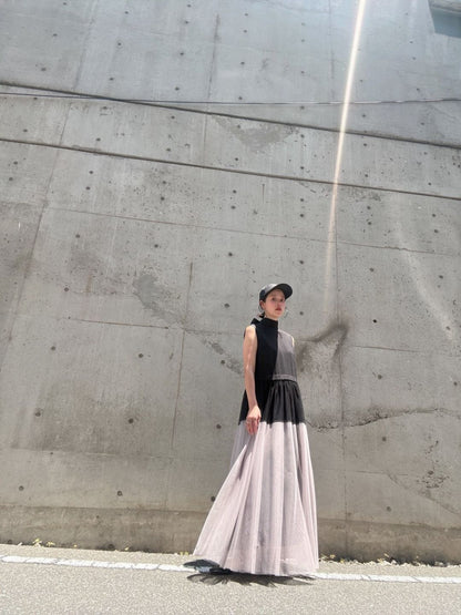 sleeveless bycolor tulle onepiece