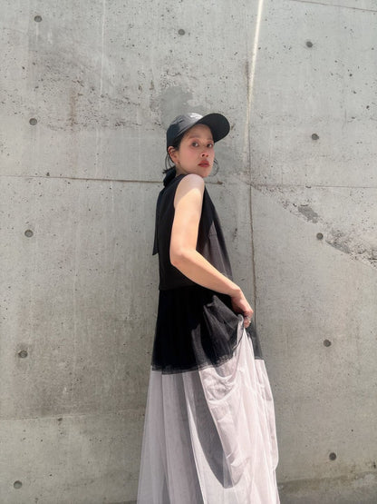 sleeveless bycolor tulle onepiece