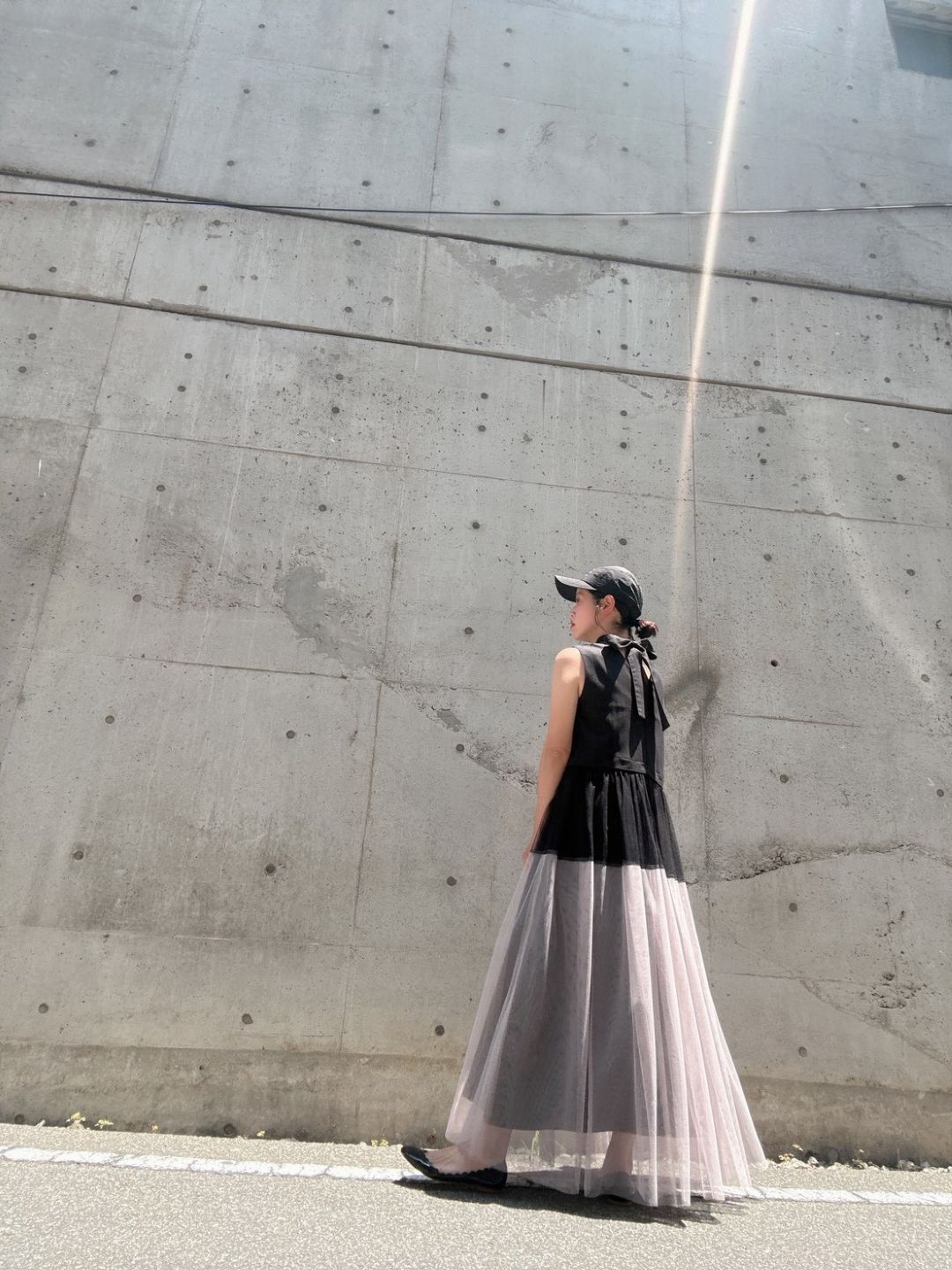 sleeveless bycolor tulle onepiece