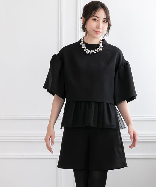 2way sleeve balloon tulle layered blouse