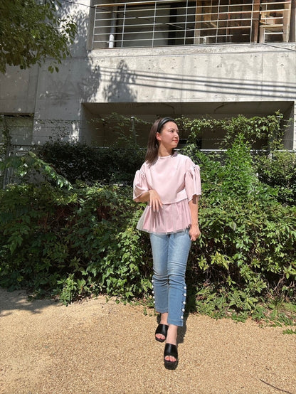 2way sleeve balloon tulle layered blouse