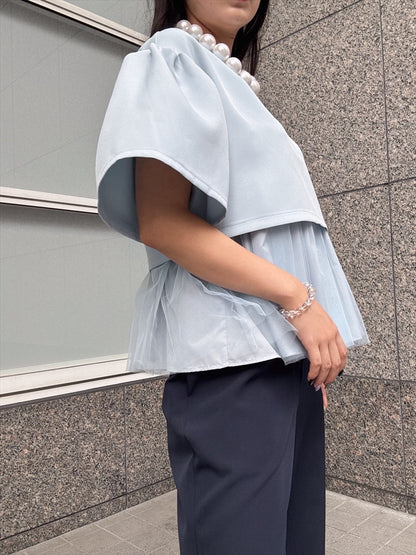 2way sleeve balloon tulle layered blouse