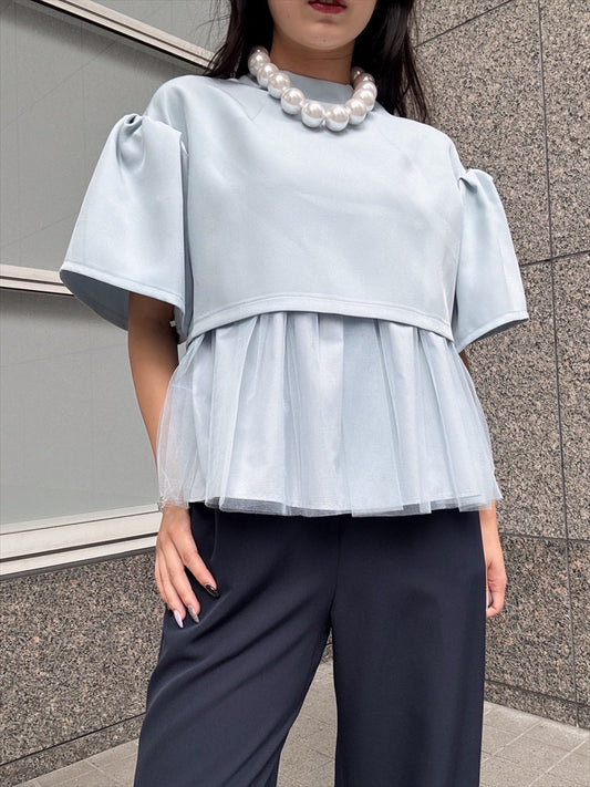 2way sleeve balloon tulle layered blouse