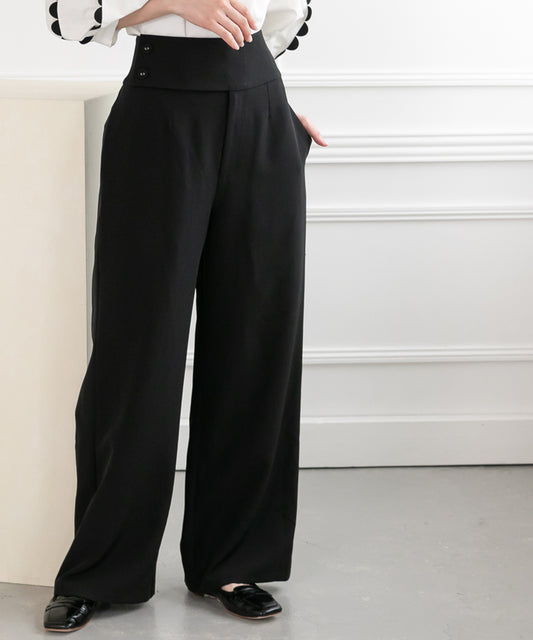 waist button wide pants