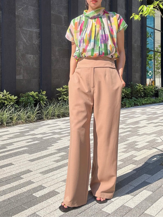 waist button wide pants