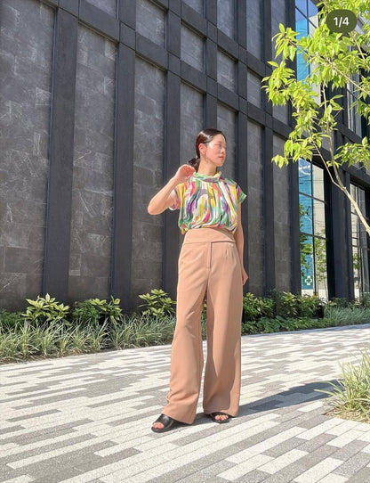 waist button wide pants
