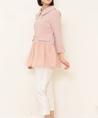 button tulle round collar tunic