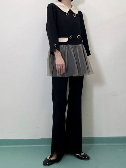 button tulle round collar tunic