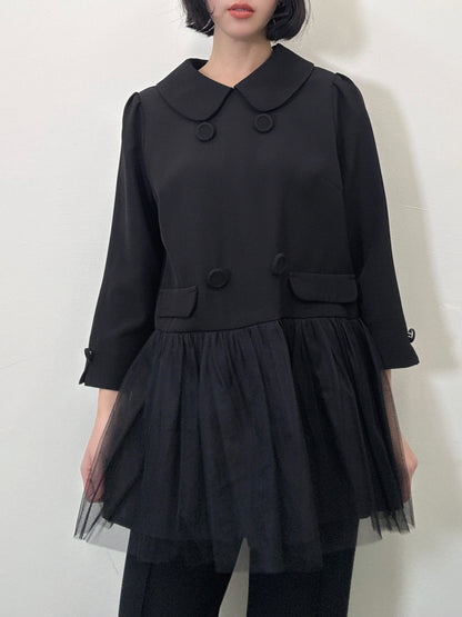 button tulle round collar tunic
