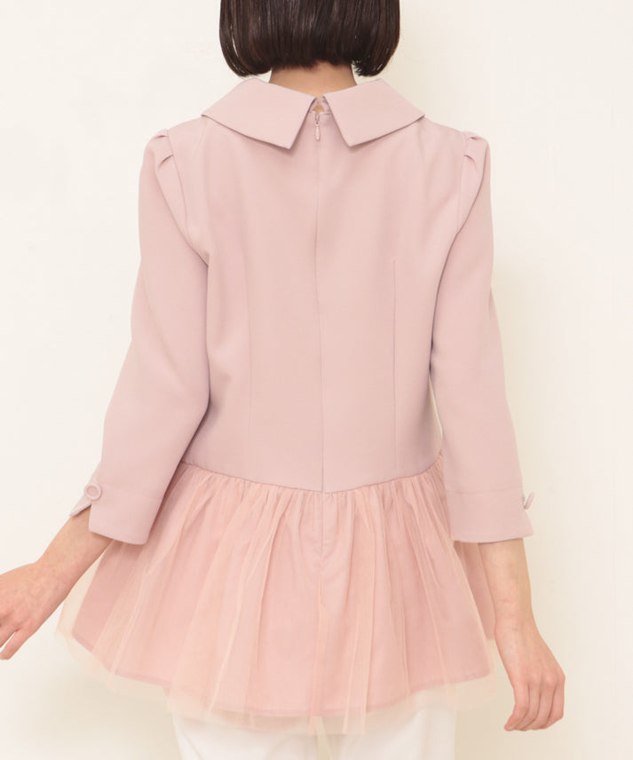 button tulle round collar tunic