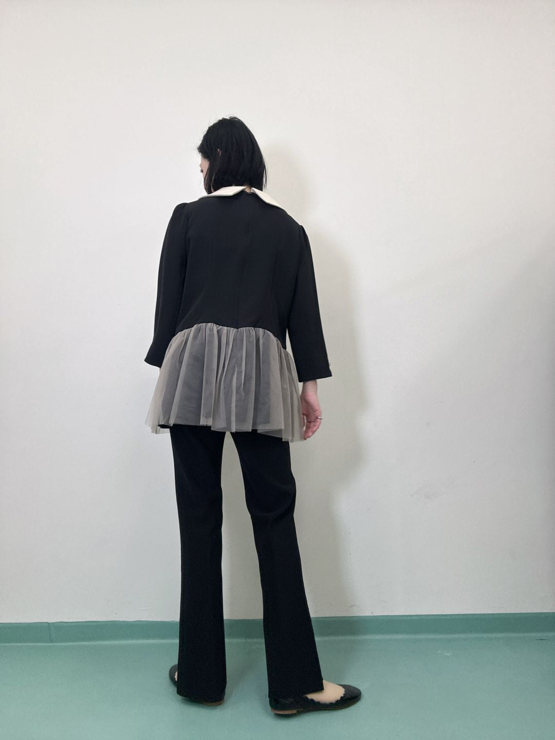 button tulle round collar tunic