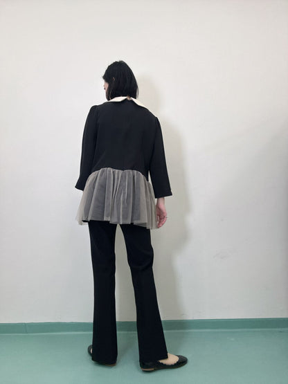 button tulle round collar tunic