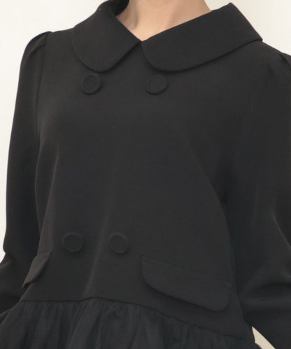 button tulle round collar tunic