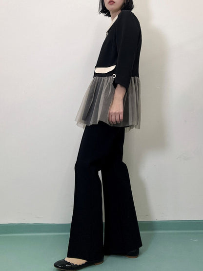 button tulle round collar tunic
