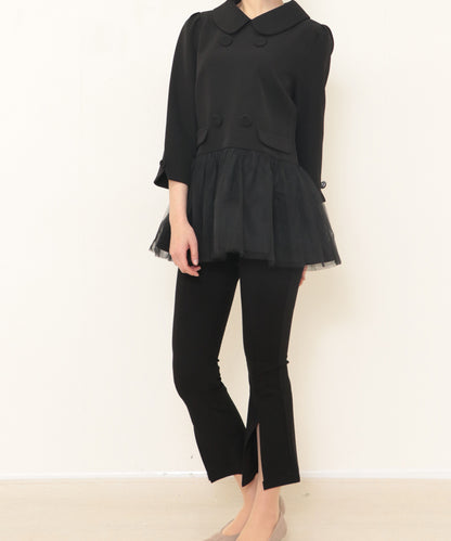 button tulle round collar tunic