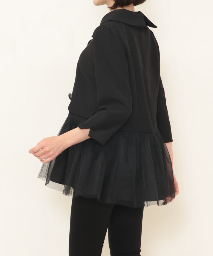 button tulle round collar tunic