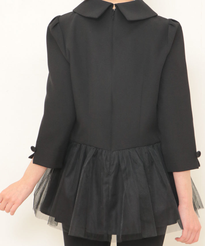 button tulle round collar tunic