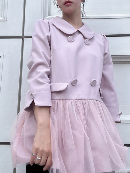 button tulle round collar tunic