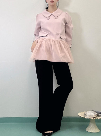 button tulle round collar tunic