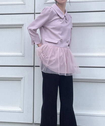 button tulle round collar tunic