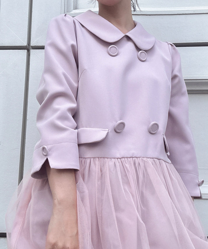 button tulle round collar tunic