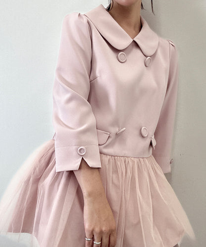 button tulle round collar tunic