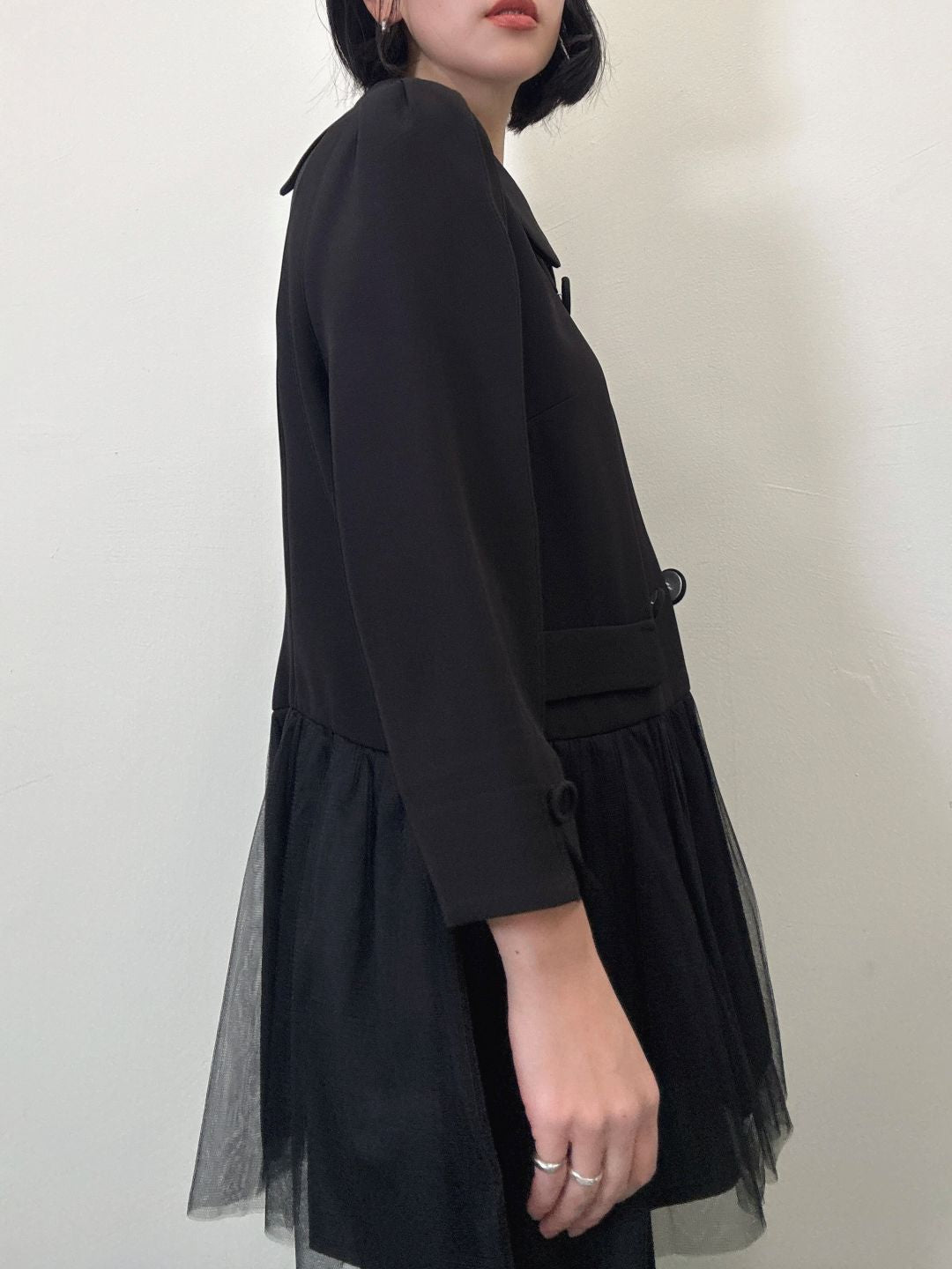 button tulle round collar tunic