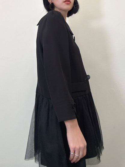 button tulle round collar tunic