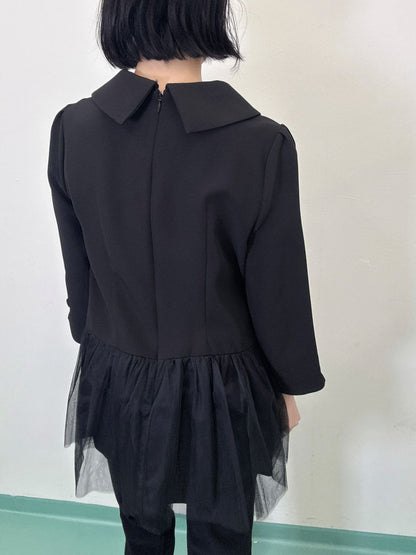 button tulle round collar tunic
