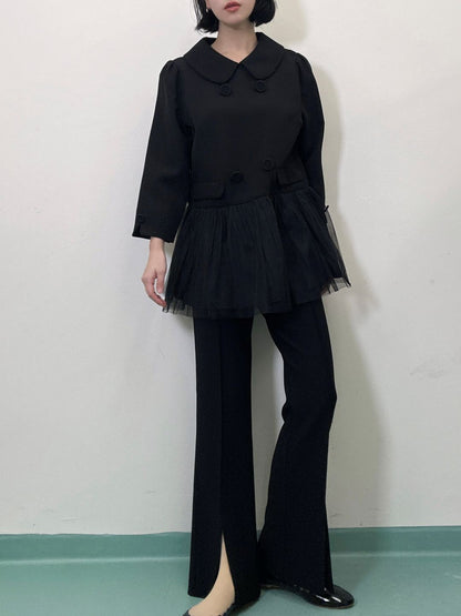 button tulle round collar tunic
