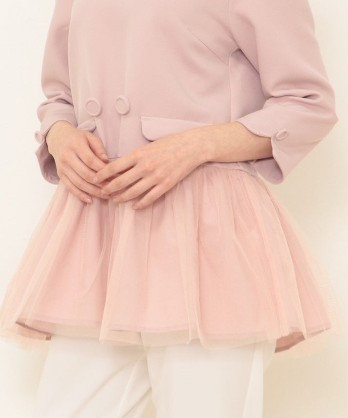 button tulle round collar tunic