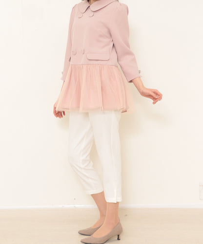 button tulle round collar tunic