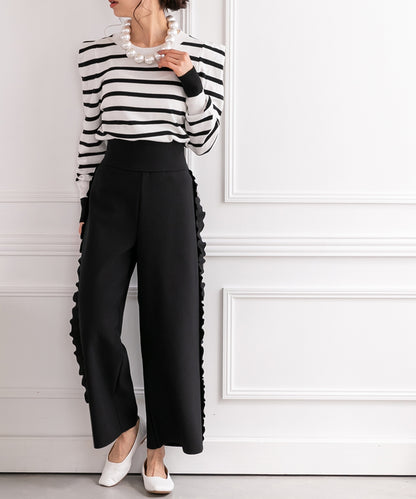 side tulle frillst tape pants