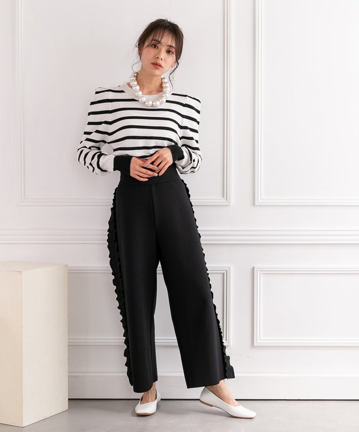 side tulle frillst tape pants