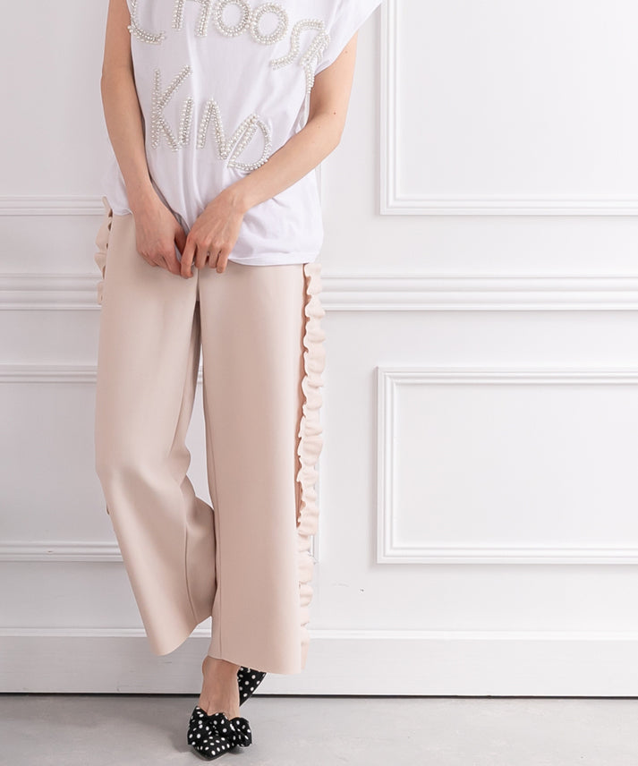 side tulle frillst tape pants