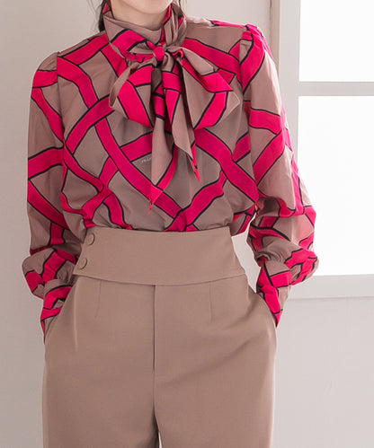 ribbon pattern print blouse