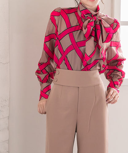 ribbon pattern print blouse