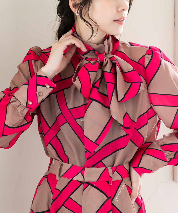 ribbon pattern print blouse – miele grande