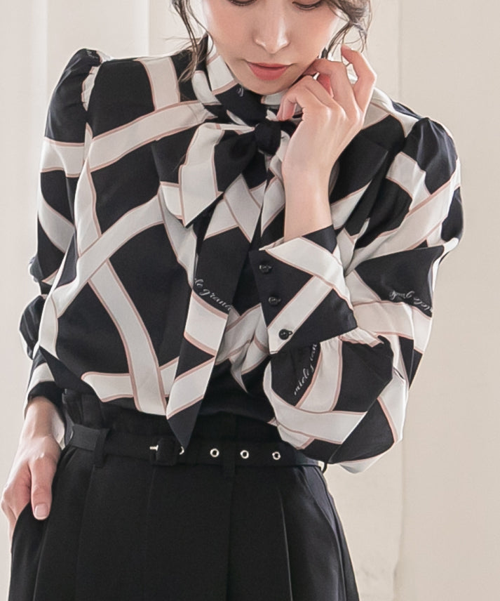 ribbon pattern print blouse