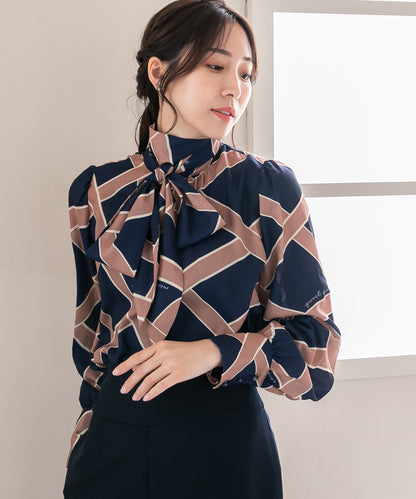 ribbon pattern print blouse